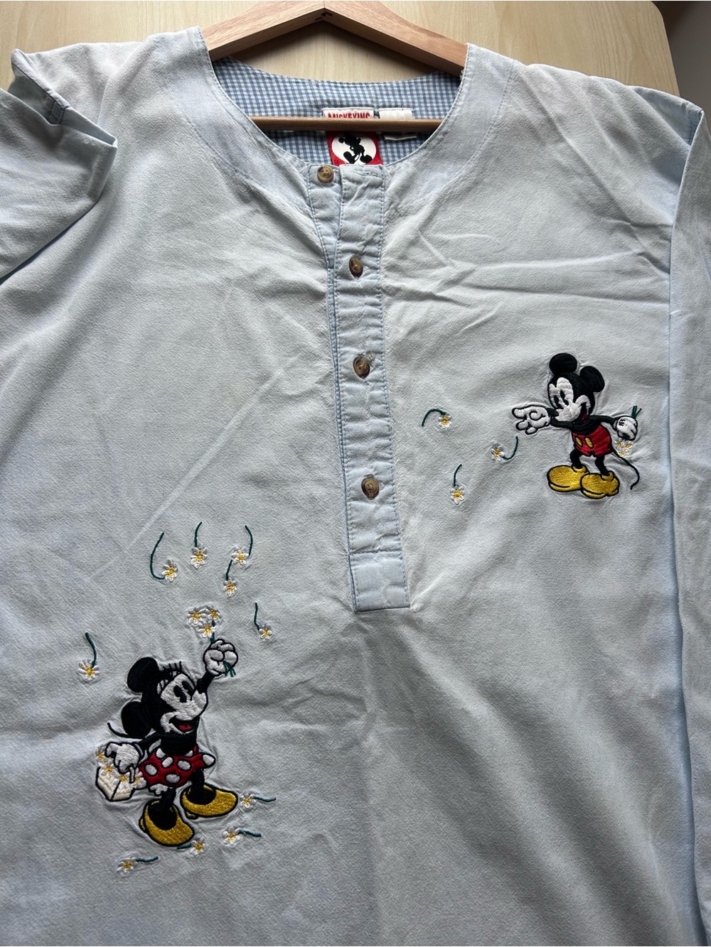 Vintage 90s Disney Mickey Inc Mickey & Minnie Embroidered Cotton Nightshirt OS